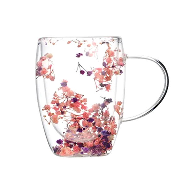 Full Star Dried Flower Milk Coffee Glass 350Ml Household Cup B