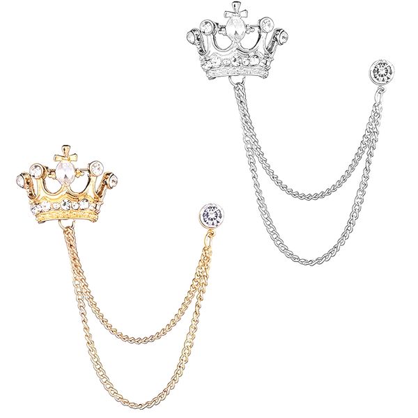 Men's Crown Hanging Chain Brooch, Vintage Breastpin Wedding Brooch Pin