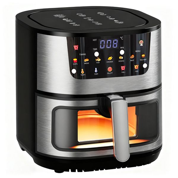 15L Large Capacity Air Fryer, 360 Viewable Glass Air Fryer - Black