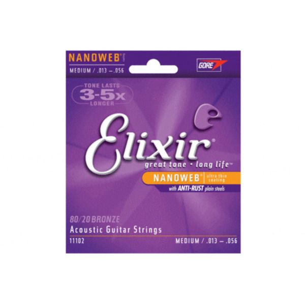 Elixir .013 - .056 Nanoweb 80/20 Bronze Medium Acoustic Guitar Strings