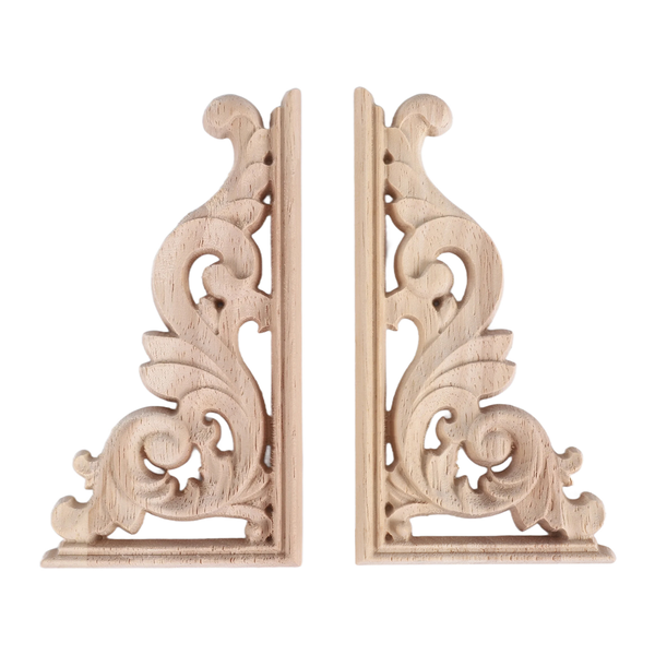 2Pcs Left+Right Wooden Corner Onlay Furniture Wall Frame Applique