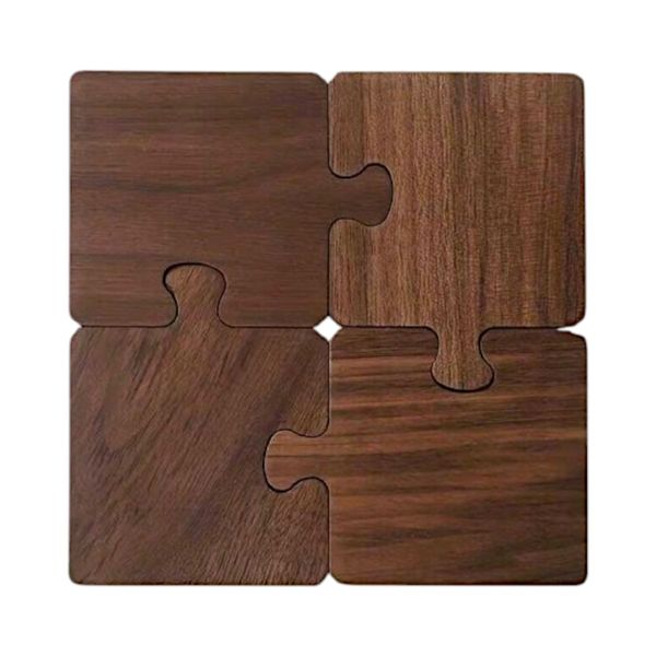 4 Piece - Wood Puzzle Coaster Set - Dark Brown
