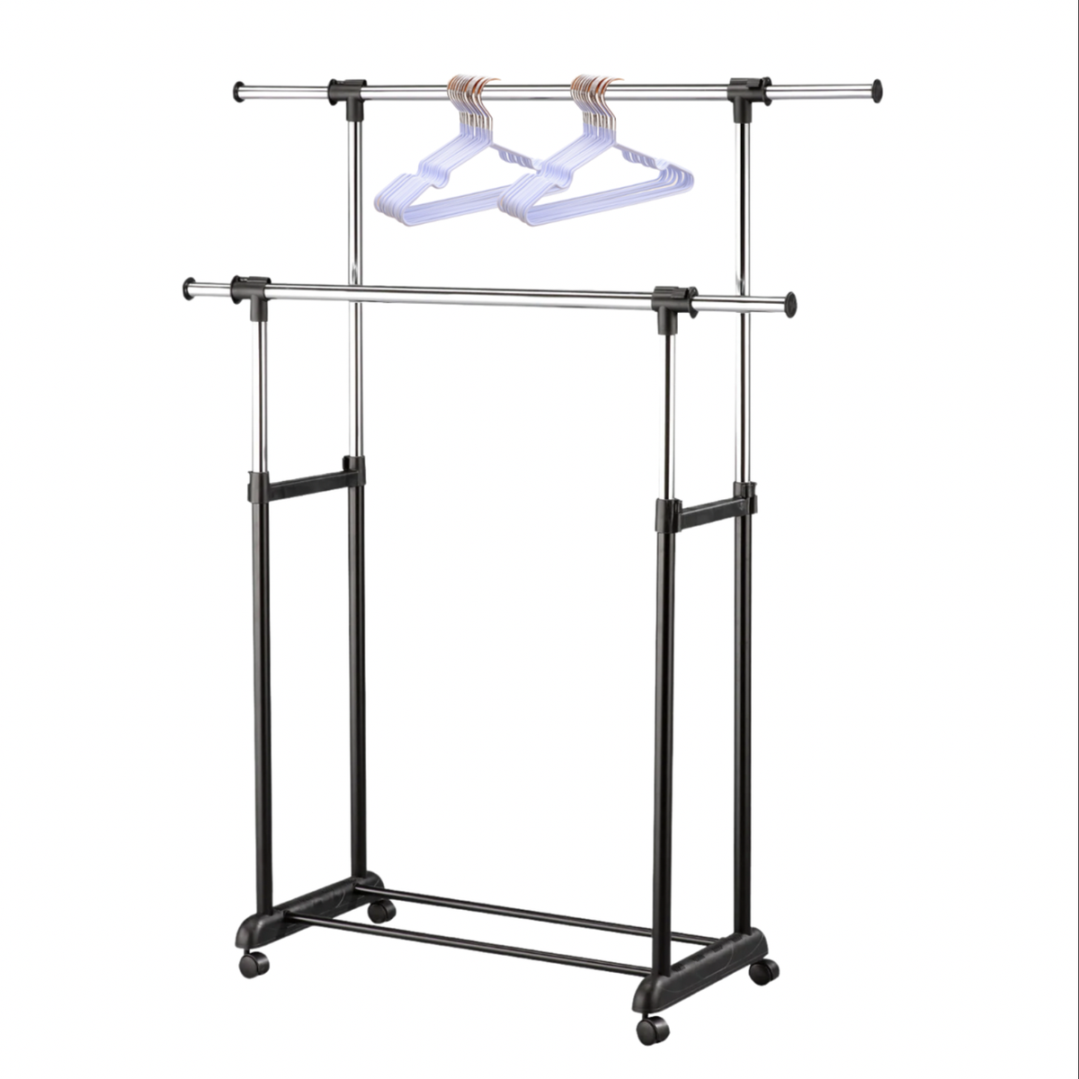 Double Pole Telescopic Clothes Rail with 10 Rubber Hangers Shop Today
