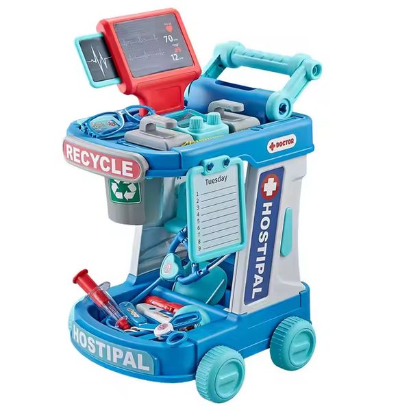 Kids-Up Pretend Doctor Toy Set With Trolley Operating Table Pulley Storage