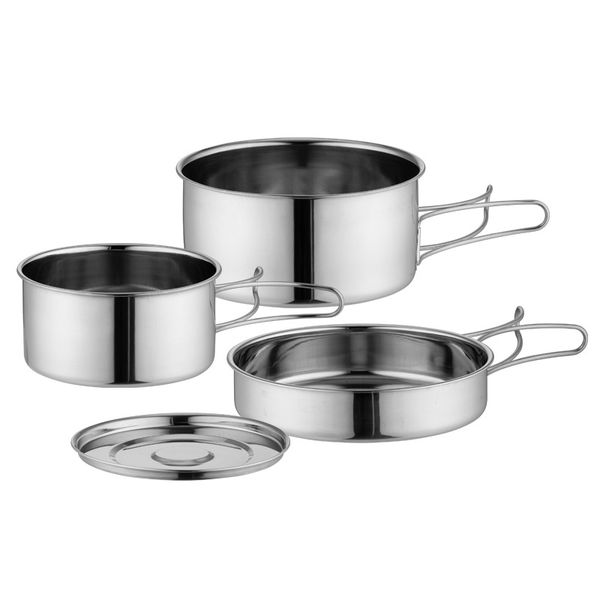 Camping Pots &amp; Pans - Portable Foldable Stainless Steel Combination Pots - 4 Pieces