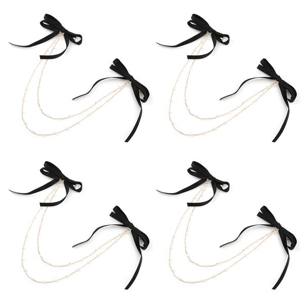 Metal Bow Barrettes w/ Pearl Chains
