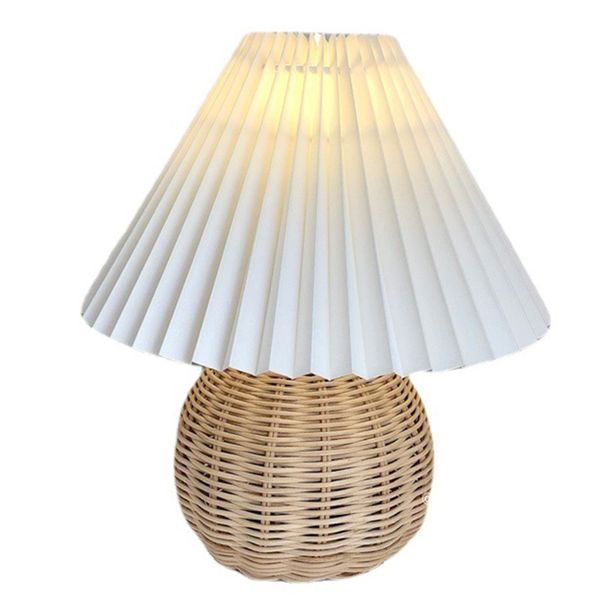 Small Rattan Pleated Table Lamp for Bedroom, etc.