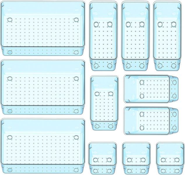 Sulfar 12pcs Bathroom Drawer Tray Dividers Plastic Vanity Organizer Storage