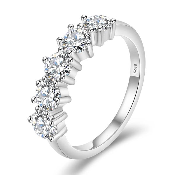 Colton James 1.5ct Moissanite &amp; 925 Sterling Silver Band Ring - 5 Stone