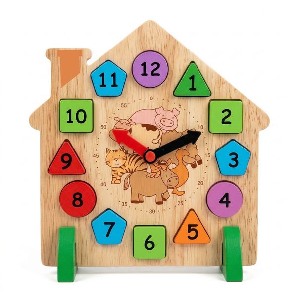 Montessori Educational Wooden Shape Sorting Clock - Time Recognition Toy