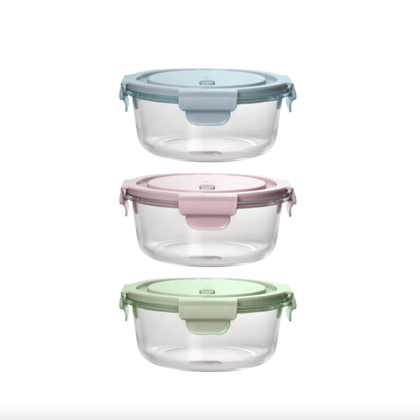 660ml Leak-Proof Glass Round Food Containers - 3 Pack Mix