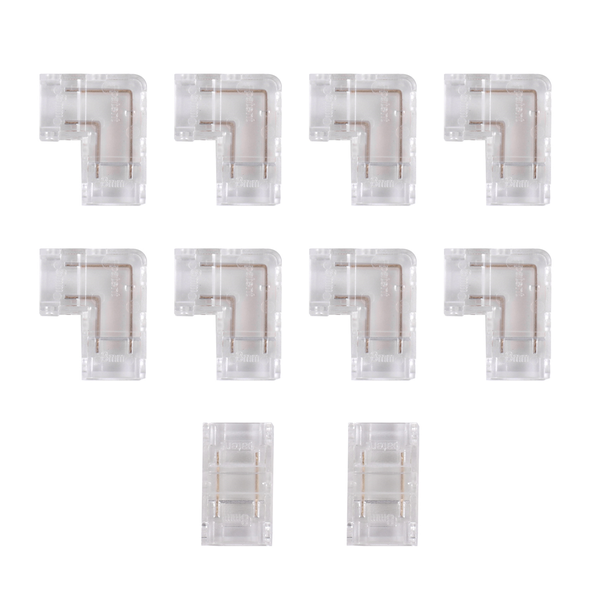 8mm COB Connector 8Pc L-Shaped/Corner Connector,2Pc Gapless Connectors for
