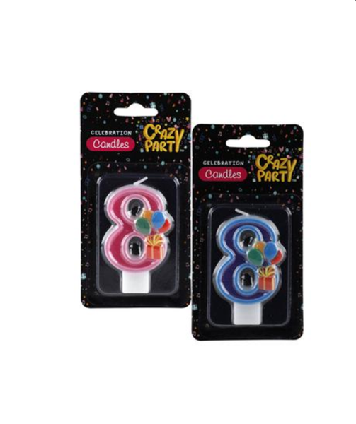 Crazy Party - kiddies Birthday Candle "8" x 2