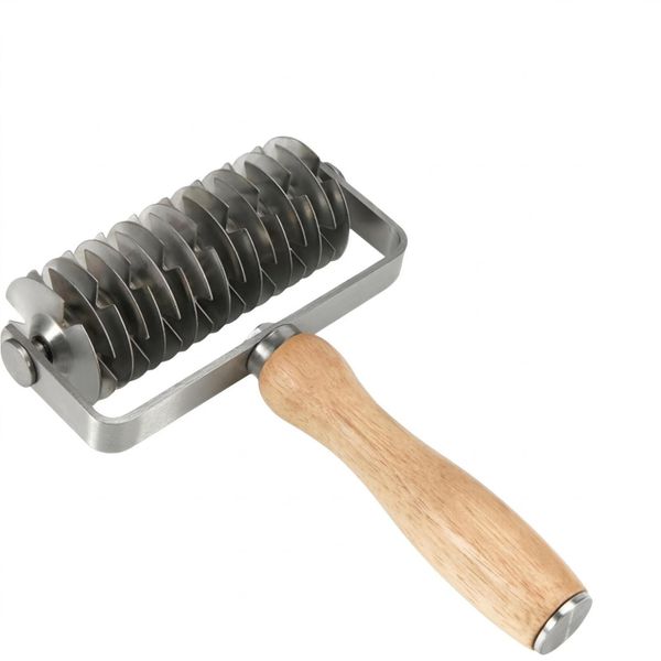 Stainless Steel Lattice Pastry Roller with Ergonomic Wooden Handle