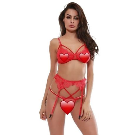 Edendiva's Sexy Erotic 2 Piece Lingerie Bra & Panty Set - Red