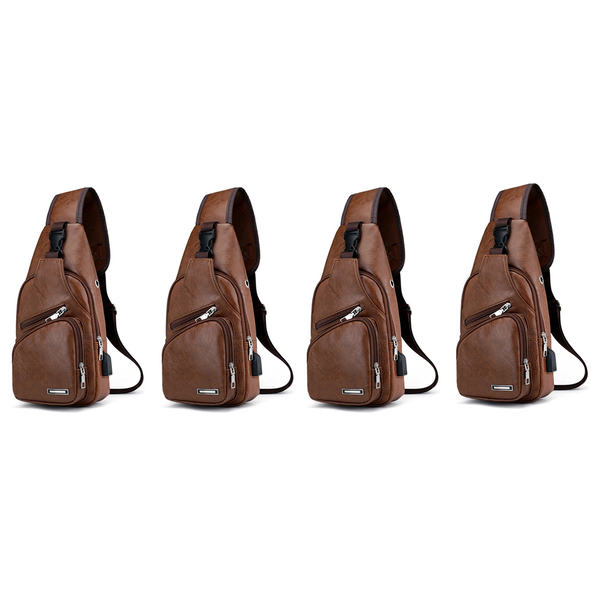Mini Usb Interface Plenty Of Space Mens Pu Bag Light Brown