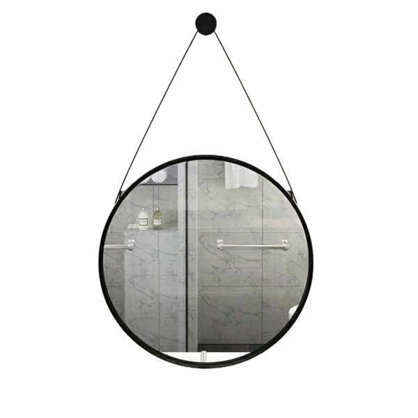 60cm Suspended Round Hanging Wall Mirror - Black