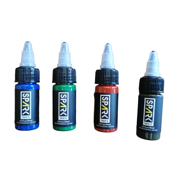 Professional Tattoo Ink 15ml Each Set of 4 - Blue, Green, Blood Red, Brown