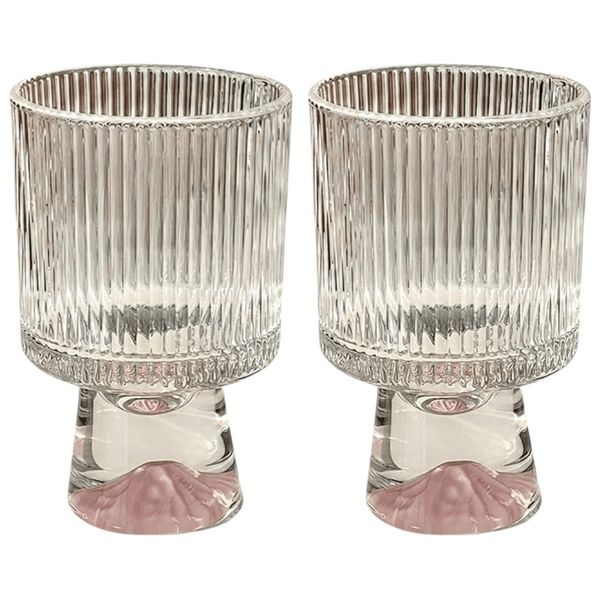 2 Pack - Ribbed Crystal Glass Cup - Transparent - Pink