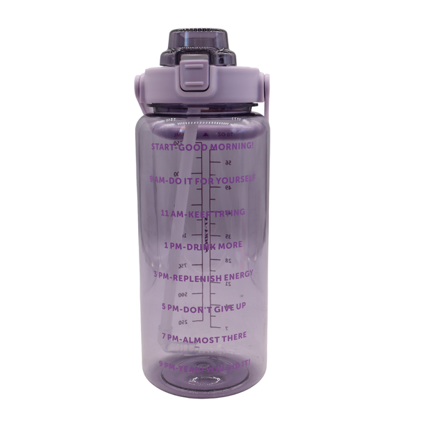 2000ml Motivational &amp; Time Marker Water Bottle With Shoulder Handle Strap