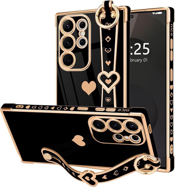 Cute Love Plated Strip Phone Case Compatible With Samsung Galaxy S24 Ultra