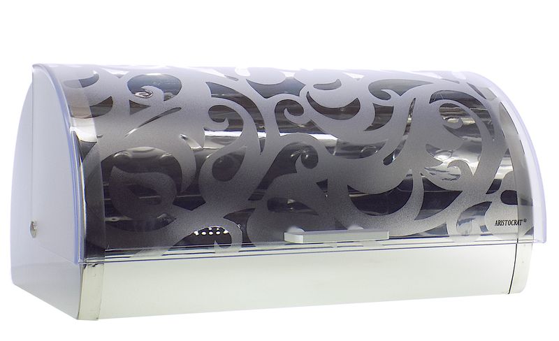 Elegant Bread Bin Silver Shiny Body with Perspex Top