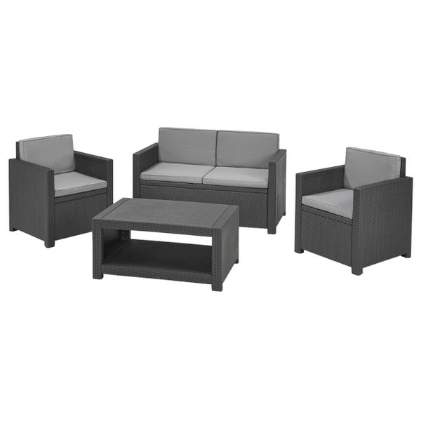 4 Piece Outdoor Wicker Rattan Patio Sofa &amp; Coffee Table Set - Black