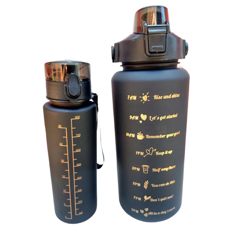 Black Motivational Water Bottle - 3 Piece