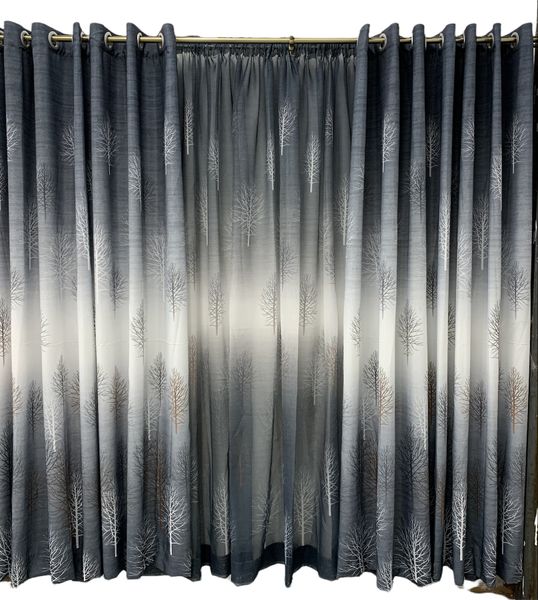 Azaz - Readymade Curtain Grey-White Winter Theme