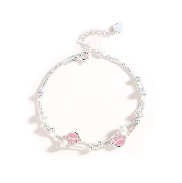 Double Layer Silver Cat Paw Bracelet for Women