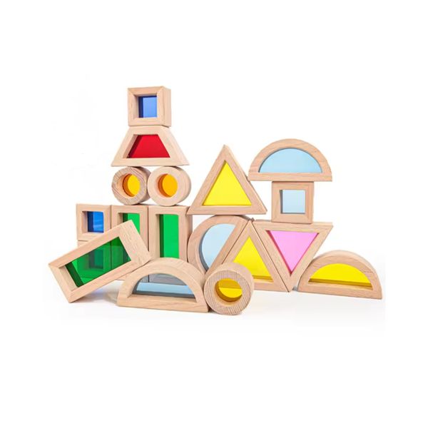 Educational Colorful Stacking Acrylic Building Montessori Wooden Geometric