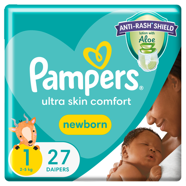 Pampers Anti-Rash Shield Taped Size 1 (2-5 kg) 27 Nappies, Lotion With Aloe