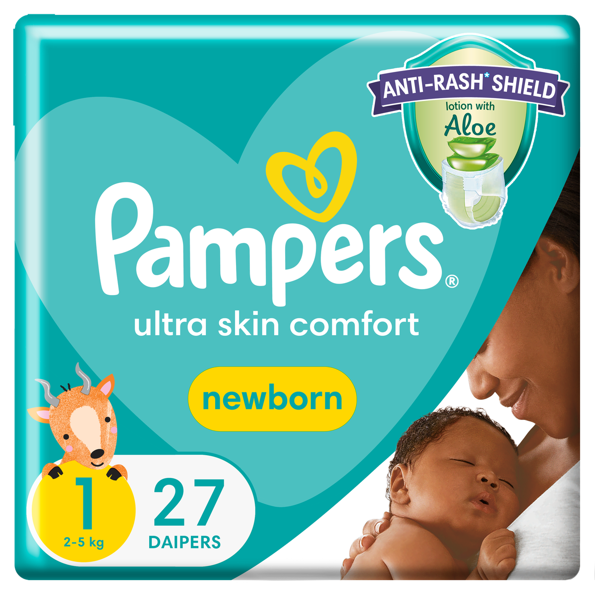 Pampers Anti-Rash Shield Taped Diapers - Size 1 (2-5 kg), 27 Diapers ...