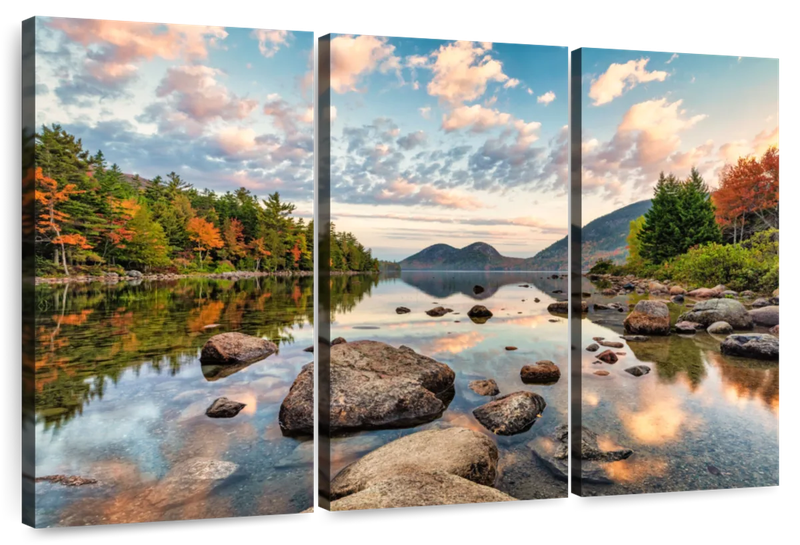 Canvas Art - Lake Reflection 3 Piece Canvas Wall Art Living Bedroom Decor