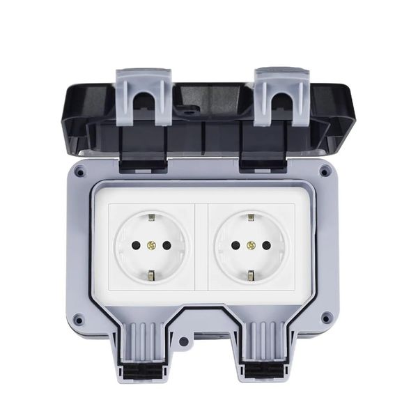 Outdoor Socket Waterproof Box Black Wall Power Socket 2 Gang EU Standard