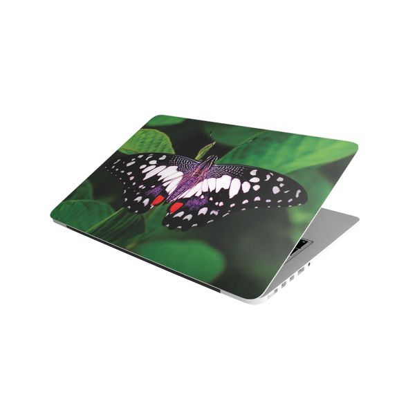 Laptop Skin/Sticker - Black Butterfly On Green Leaf