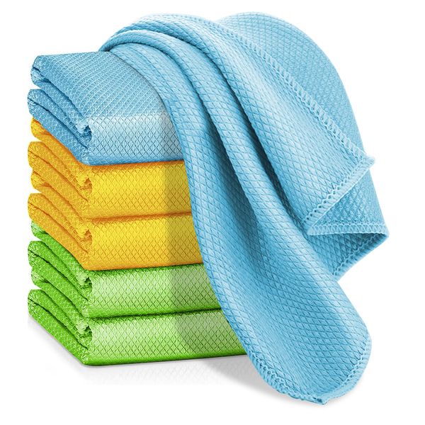 Microfiber cleaning cloth,Fish Scale Streak for Kitchen&amp;Window,6-Pack
