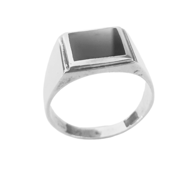 Men Silver with Black Plate Top 925 Sterling Silver Signet Ring