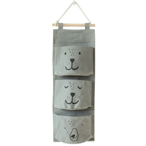3 Pocket Grey Hanging Storage Bag with Puppy Faces