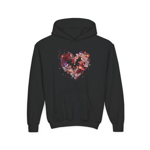 Floral heart 1 Kids Hoodie (Black)
