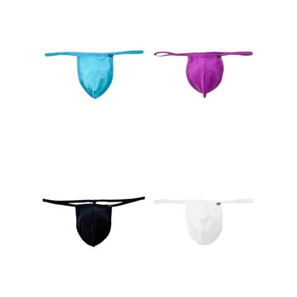 Men's Thong High Stretch Ice Silk Fabric String Low-Rise Men's T-Pant 4 Pieces