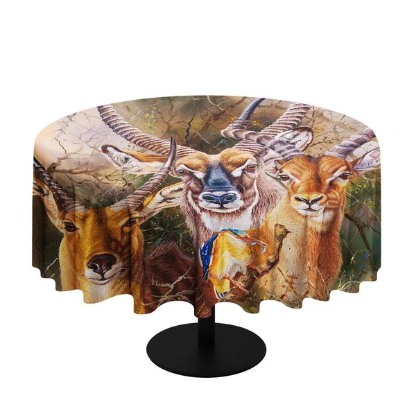 The Plains Waterbuck By Delene Lambert Round Tablecloth