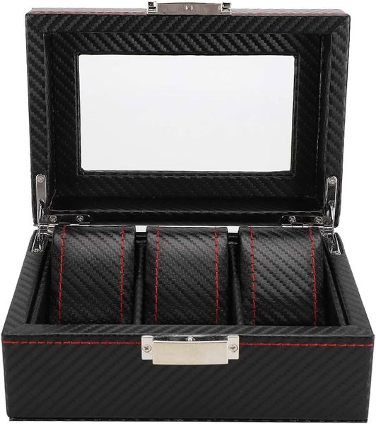CellTime 3 Slot Watch Box Organizer Carbon Fiber Look PU Leather