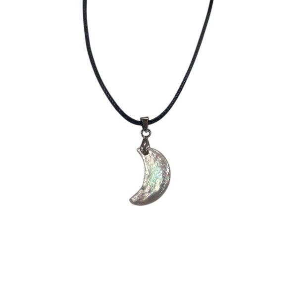 Earth Stone Collection - Pearl Crescent Moon Stone Necklace