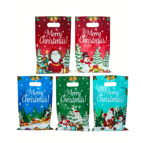 10 Piece - Assorted Merry Christmas Gift Bags - Festive Holiday Designs