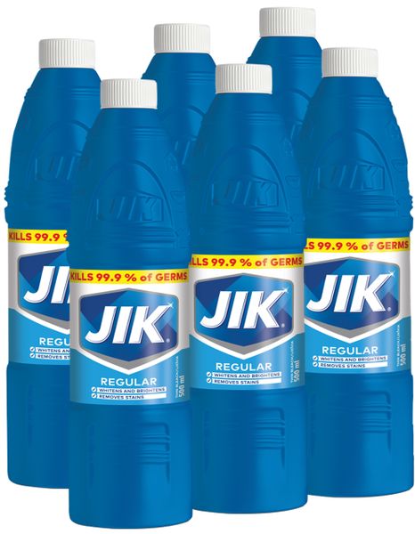 JIK 6 x 500ml, Germ Killing, Liquid Thin Bleach, Stain remover, Regular