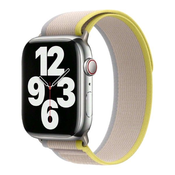 Nylon Apple Watch Strap With Velcro Clasp - Beige &amp; Yellow