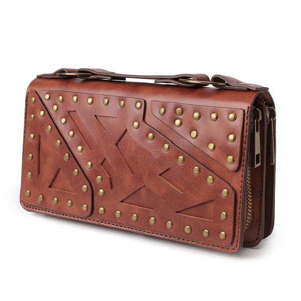 Punk Style Women's Wallet - Double Zipper, PU Material, 21.3x12.5x4.5cm