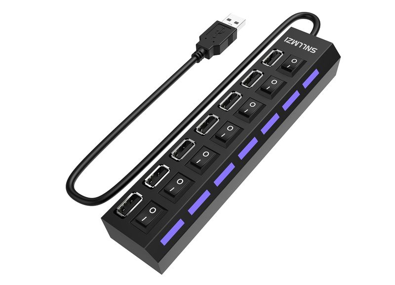 USB Hub, 7 Port USB 2.0 Hub LED Portable High-Speed Compatible
