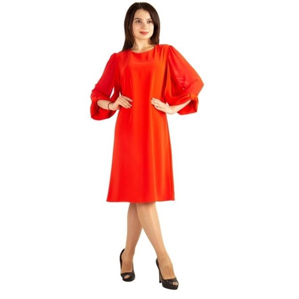 Tulle Sleeve - Plain Midi Dress